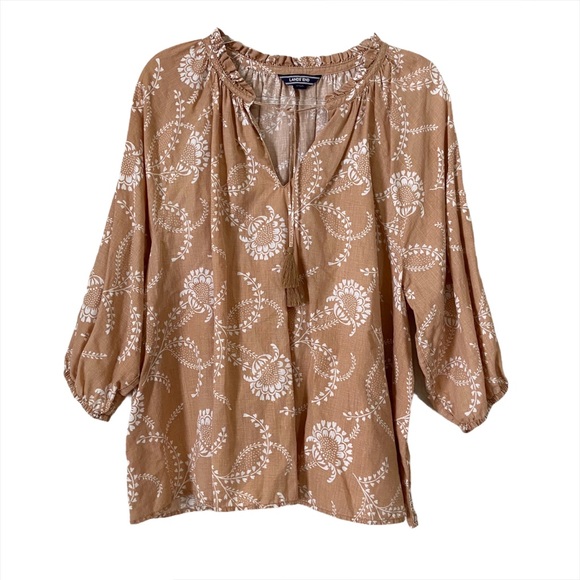 Lands’ End Floral 100% Linen Blouse